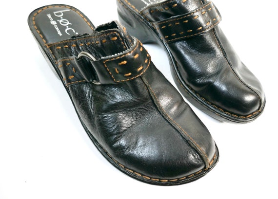 vintage y2k platform clogs // black leather wedge… - image 6