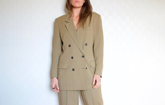 double breasted suit // vintage olive green suit /