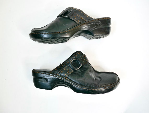 vintage y2k platform clogs // black leather wedge… - image 8