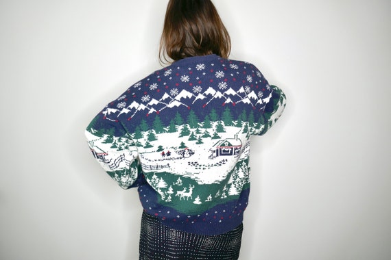 vintage 90's knit cardigan // winter scene scandi… - image 3