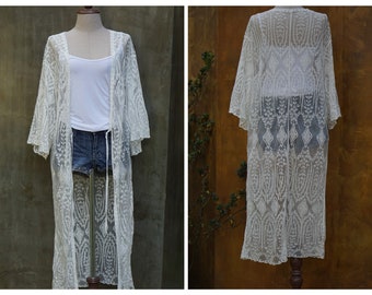 Kimono Robe Long Black Kimono Boho Beach Cover Up Crochet Etsy