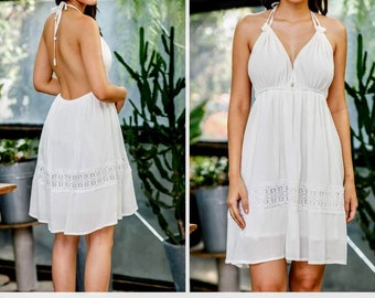 Vestido blanco tribal, vestido tribal, vestido boho de verano, vestido hippie, vestido boho, vestido de playa, vestido de hadas gitanas, vestido mini túnica