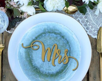 mr and mrs : wedding place cards / place settings [sold as a pair]