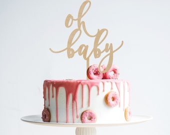 oh baby cake topper: wooden baby shower decor
