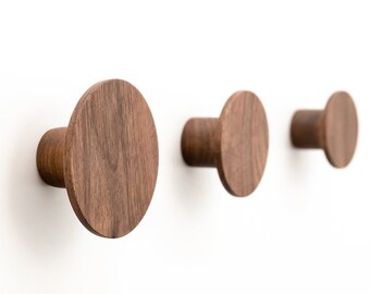 Walnut Wall Hooks – available in 3 sizes – Perfect for Hanging Clothes, Bags, Towels and Accessories