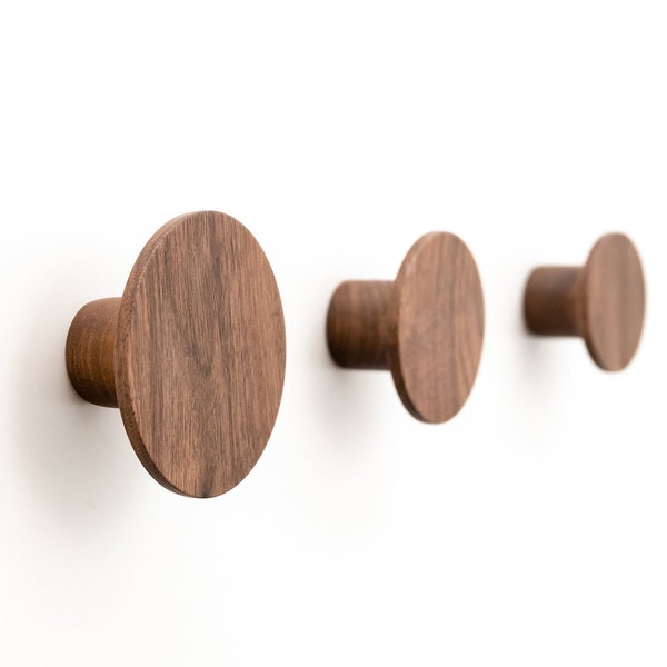 Walnut Wall Hooks – available in 3 sizes – Perfect for Hanging Clothes, Bags, Towels and Accessories