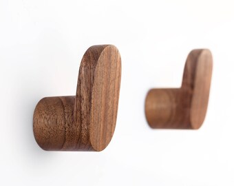 Walnut Wall Hooks - Modern Minimal Wooden Wall Decor - Hallway, Entryway, Bedroom, Bathrom, Kitchen Coat Hook