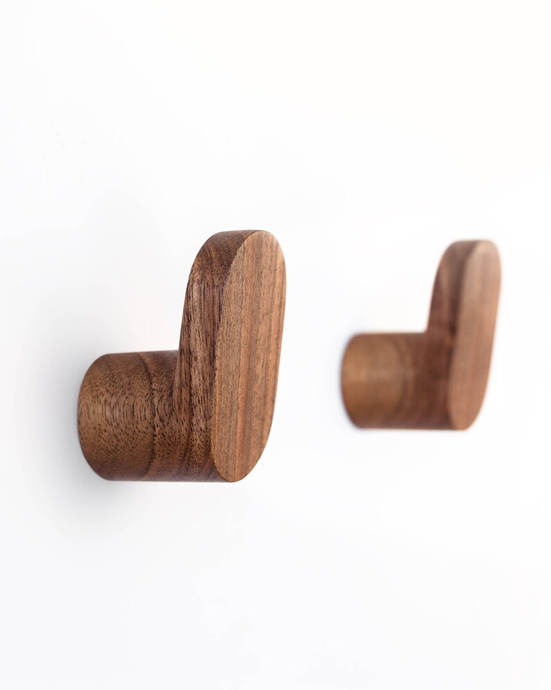 Walnut Wall Hooks Modern Minimal Wooden Wall Decor Etsy