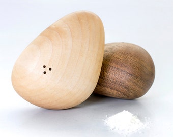 Kitchen Decor Salt And Pepper Shakers - Contemporary Wooden Stones - Natural Design