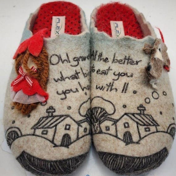 Pantuflas de lana con diseño de Caperucita Roja y cuento de hadas