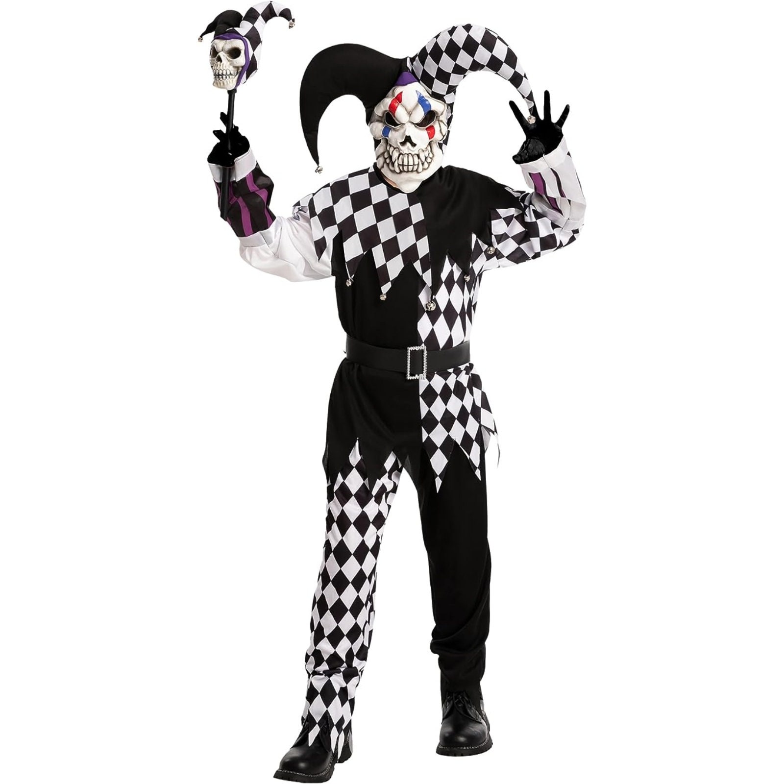 Halloween Evil Jester Clown Kids Costume With Mask Scary Clown Costume