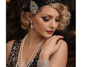 Pulsera vintage de 7 filas de diamantes de imitación, tono plateado, cierre de caja, 6,5 x 1