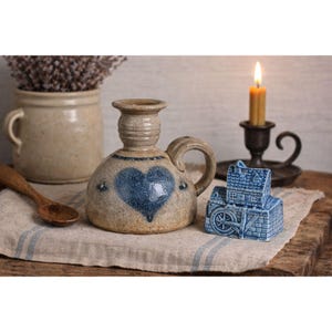 Rustic Blue Farmhouse Decor Set | Rowe Pottery Cruet & Cottage Toothpick Holder