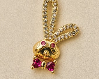 Rabbit pendant, cubic zirconia pendant, gold plated pendant, rabbit charm  necklace,, minimalist necklace, ladies jewelry, gift