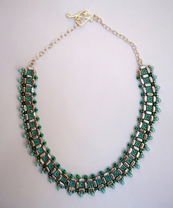 Choker Style Necklace With Brick Beads Silver Tone Bead Etsy UK