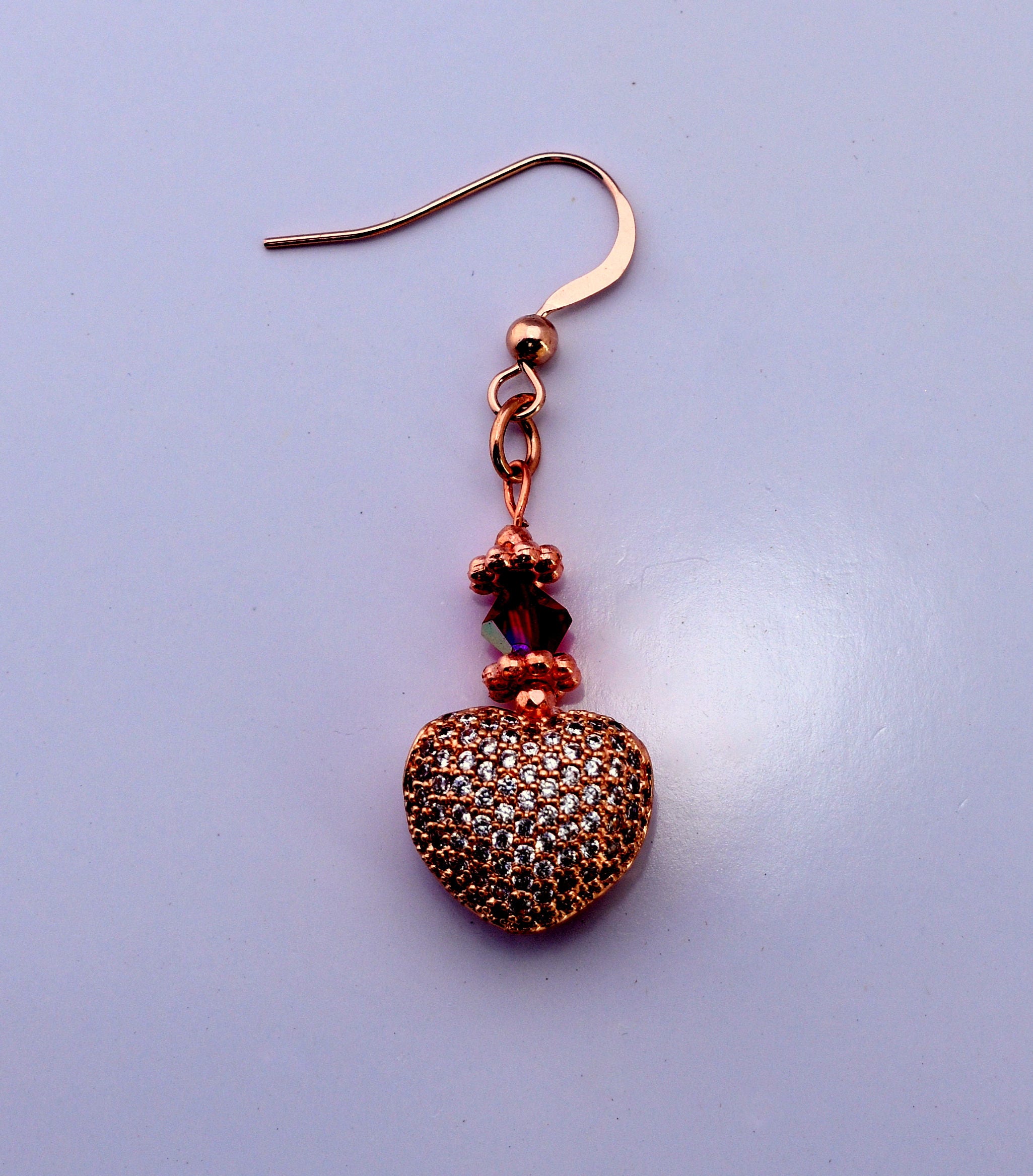 Pave Heart Earrings Rose Gold Earrings Puffed Heart - Etsy