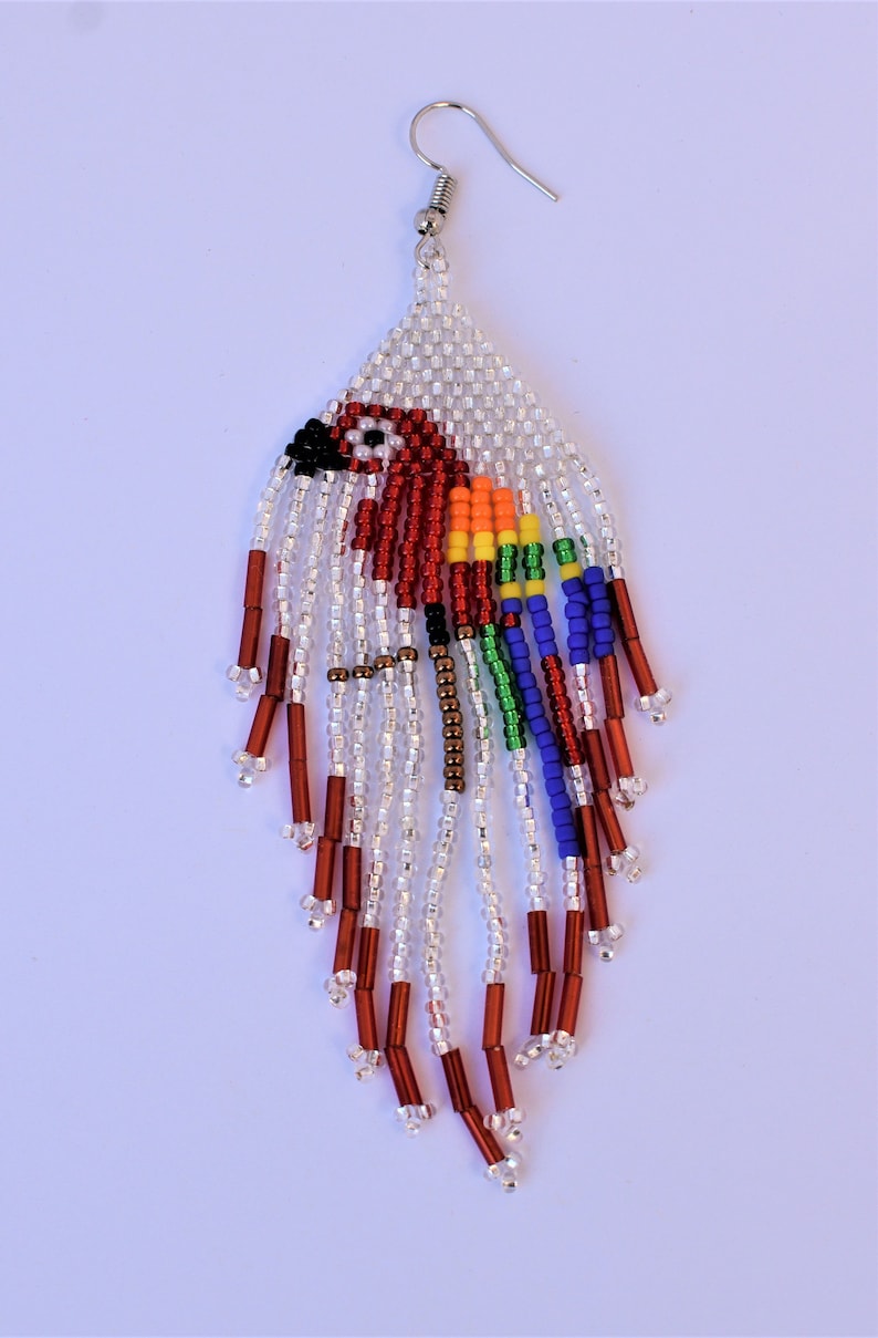 Parrot Earrings Boho Earrings Seed Beads Earrings Bugle Etsy