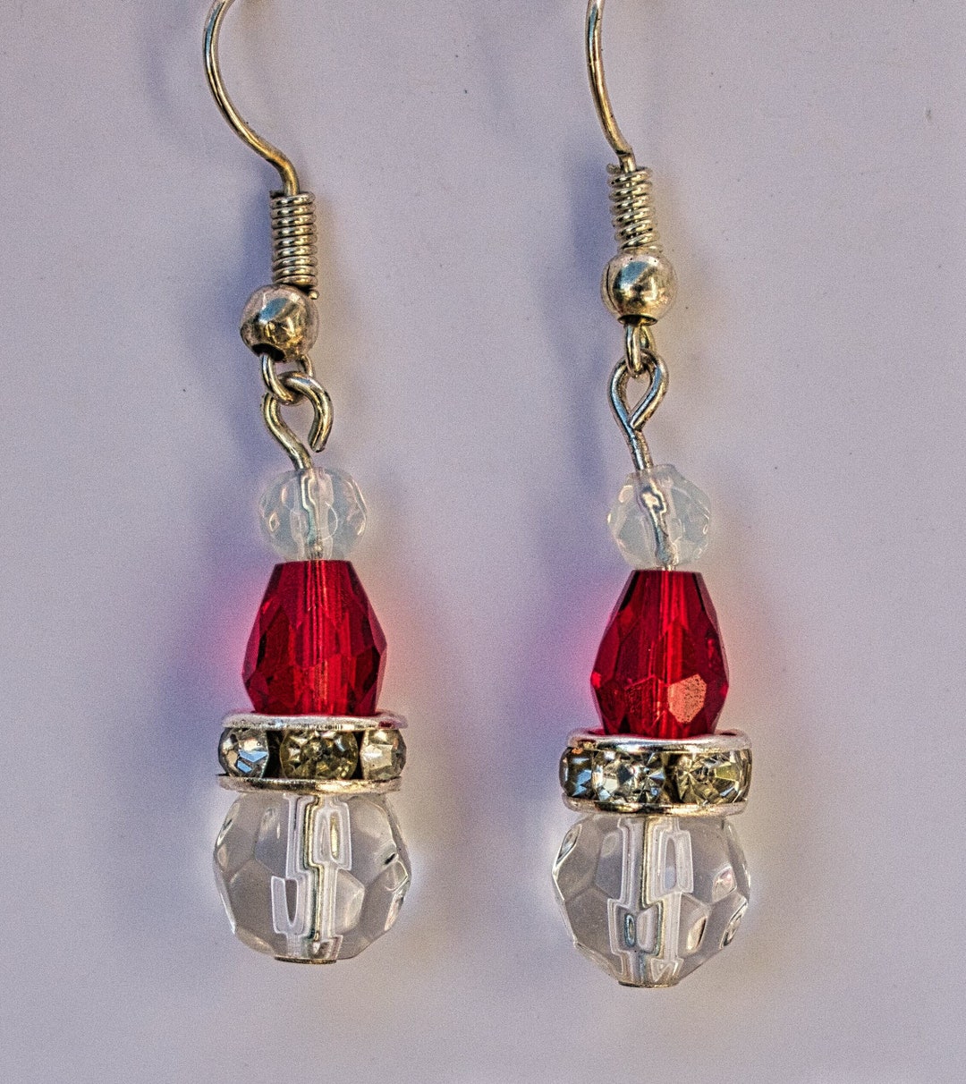 Holiday Santa Head Earrings, Festive Earrings With Crystals and Rondels