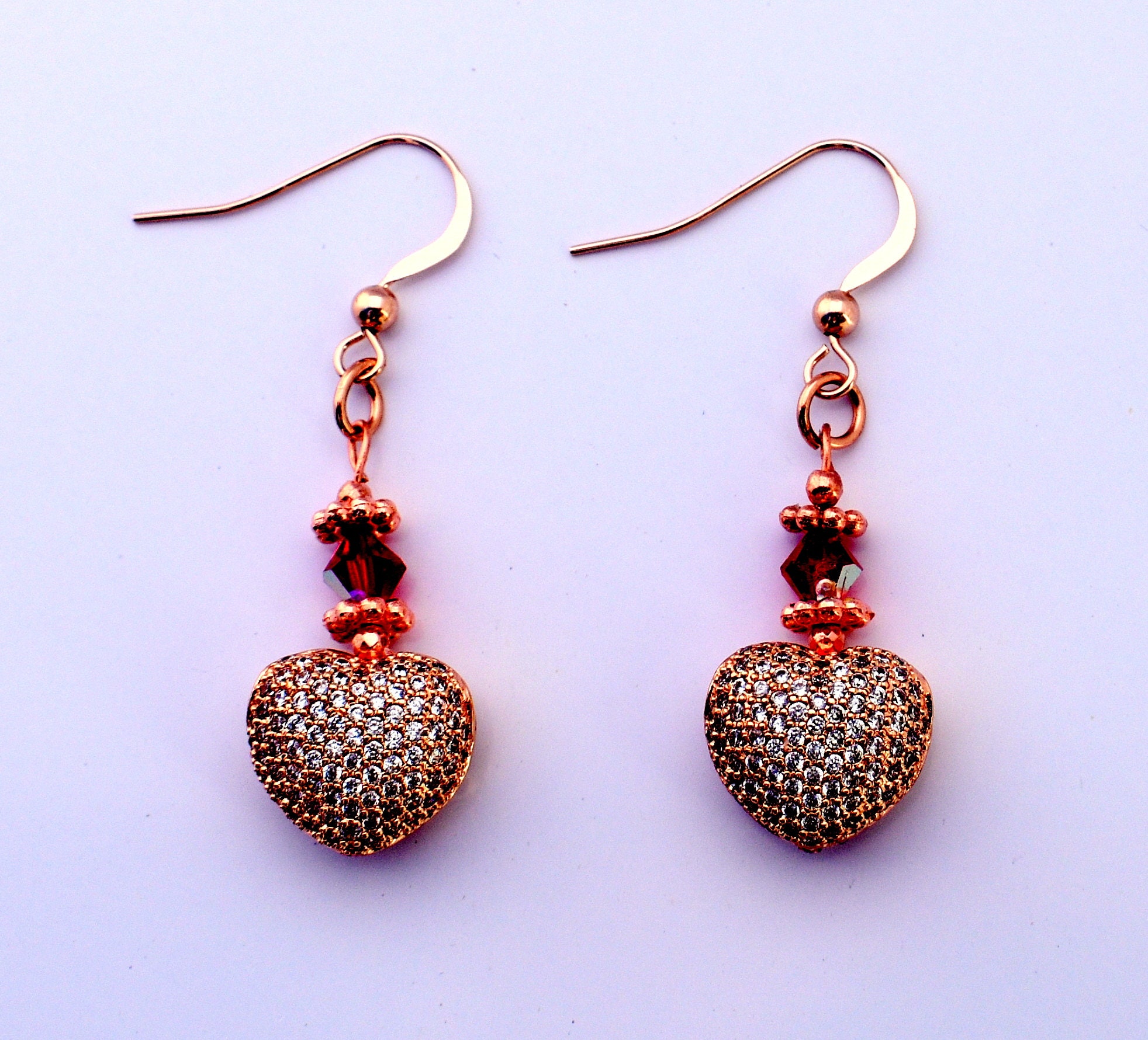 Pave Heart Earrings, Rose Gold Earrings, Puffed Heart Earrings, Crystal ...