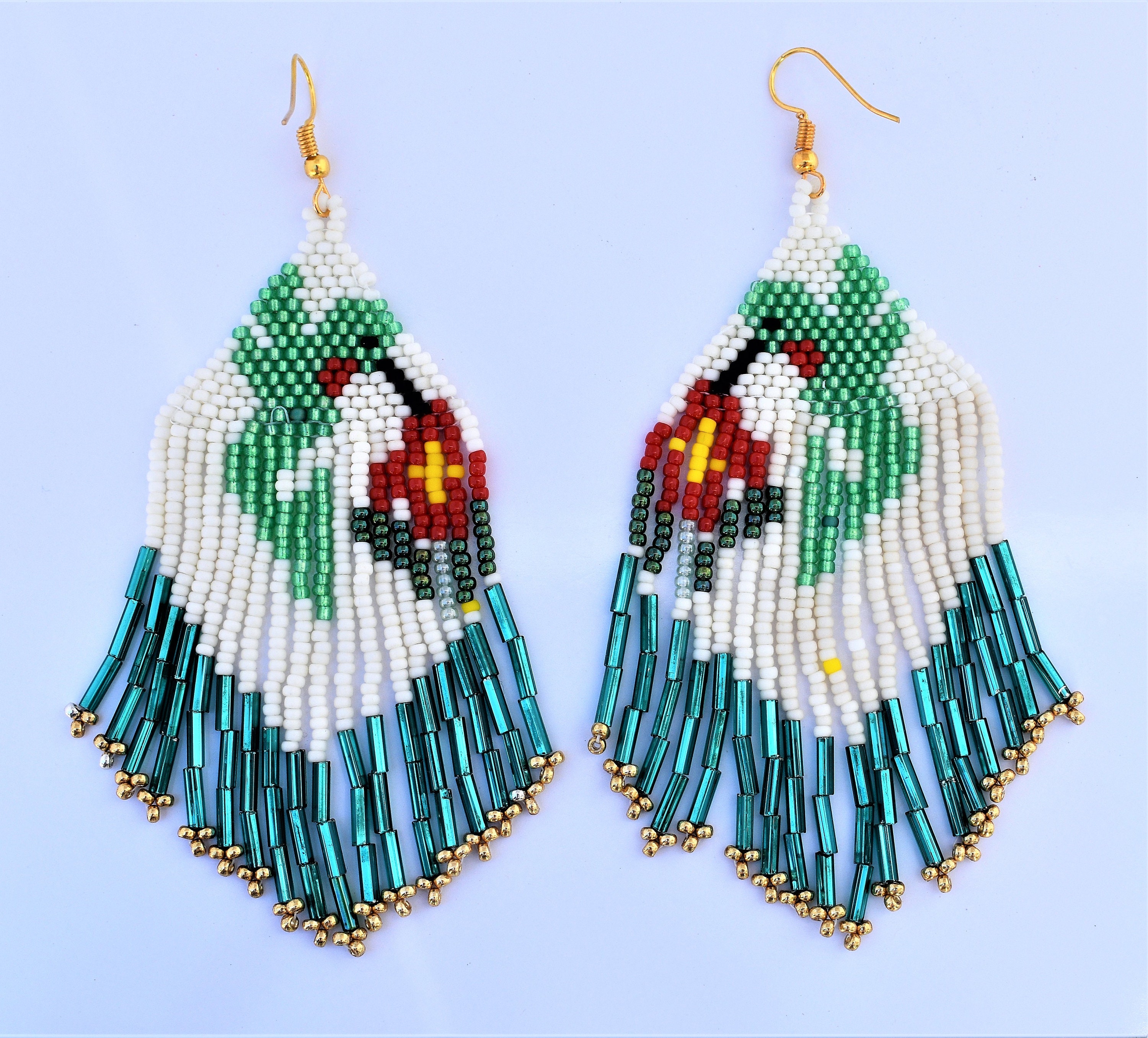 Hummingbird earrings dangling earrings bugle bead earrings | Etsy