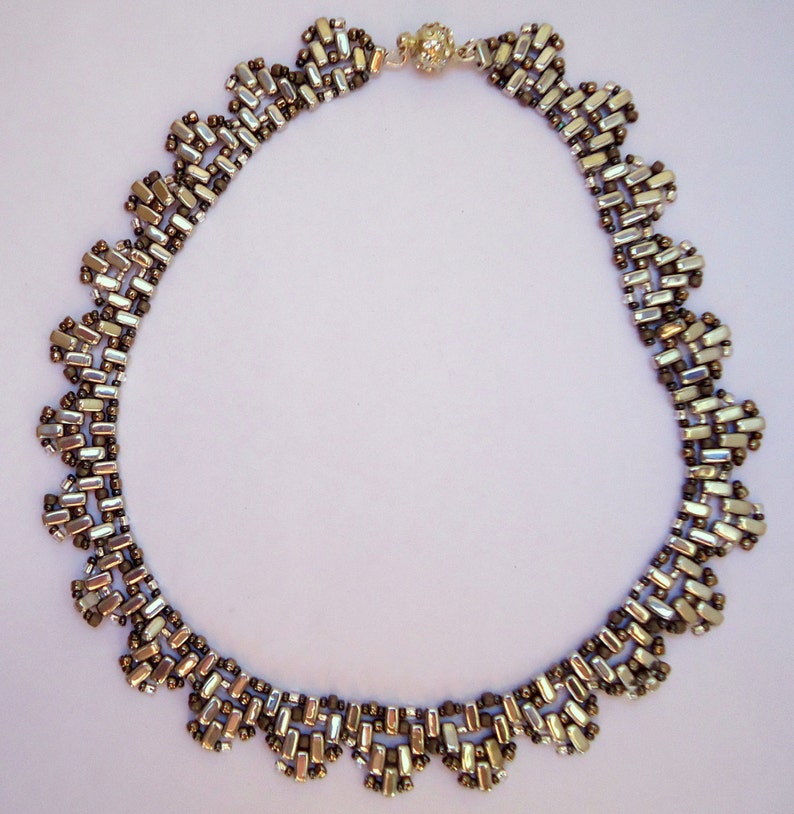 Metallic Beaded Necklace Choker Style Necklace Brick Beads Etsy