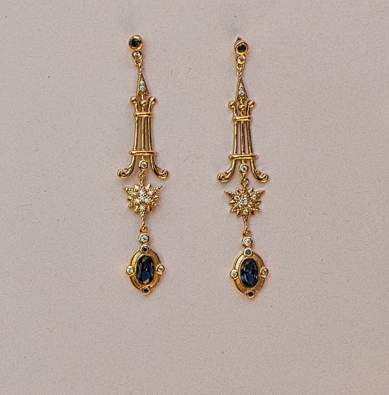Boucles D'oreilles Pendantes Filigrane Vintage Art Déco - Argenté - Verre Et Acier - Occasion