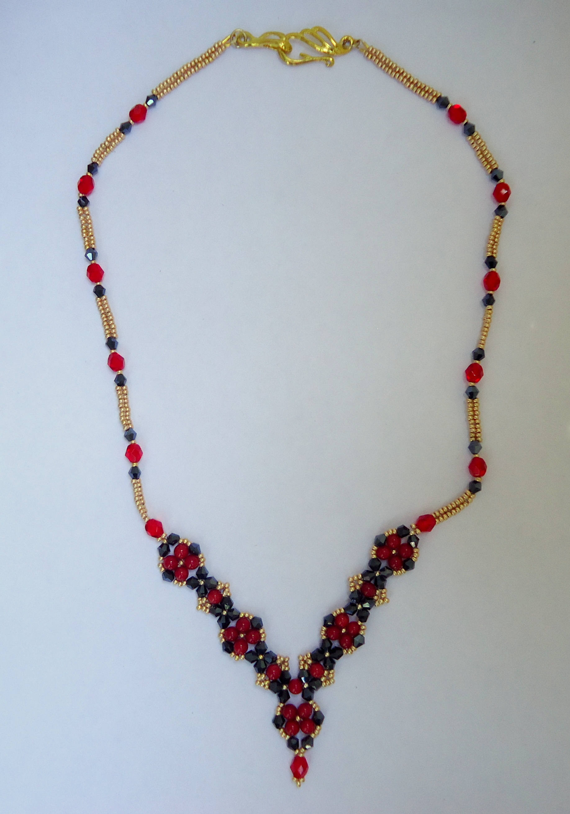 Coral Necklace, Swarovski Crystal Necklace, Seed Bead Necklace, Fire ...