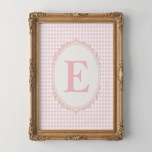 Initial E Wall Art, Pink Gingham Name Initial Wall Art, Monogram Print, Vintage E Initial Wall Art, Girl Nursery Initial letter, Gift Idea