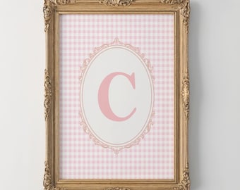 Anfangsbuchstabe C Wandkunst, rosa Vichy-Karo Name Anfangswandkunst, Monogramm Druck, Vintage C Anfangswandkunst, Mädchen Kinderzimmer Anfangsbuchstabe, Geschenkidee
