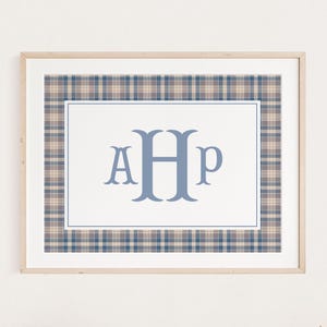 Boy Nursery Monogram Print, Blue Gingham Nursery, Farmhouse Nursery Decor, Boy Room Poster, Above Crib Monogram Print, Boy Initials Wall Art
