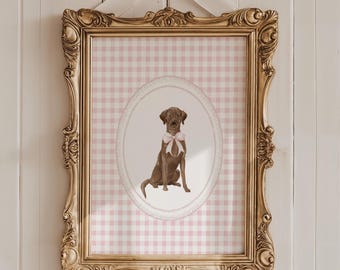 Decorazione murale per cameretta con Labrador color cioccolato, decorazione per cameretta con cagnolino, stampa con cucciolo di quadretti rosa, decorazione murale con cane Coquette, decorazione per cameretta per bambine, stampabile