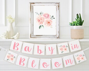 Pink Baby In Bloom Banner, Floral Baby Shower Banner, Pink & Blush Banner, Girl Baby Shower Decoration, Boho Baby Shower Banner, BBP