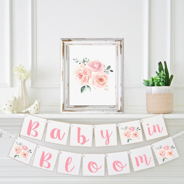 Pink Baby In Bloom Banner, Floral Baby Shower Banner, Pink & Blush Banner, Girl Baby Shower Decoration, Boho Baby Shower Banner, BBP