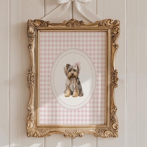 Art mural chambre d&#39;enfant Yorkshire, décoration chambre d&#39;enfant chien fille, impression chiot Vichy rose, art mural coquette Yorkshire Terrier, décoration de chambre de filles