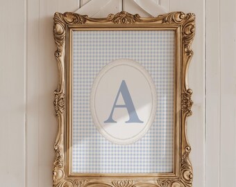 Initiaal A muurkunst, blauw pastel naamdecor, monogram print, letter A poster, brief jongen kinderkamer, babycadeau, digitale download