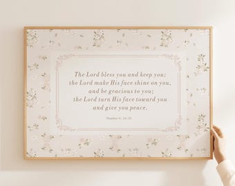 The Lord Bless You print, vintage bloemen bijbel kunst aan de muur, decor christelijk meisje kinderkamer (digitale download)