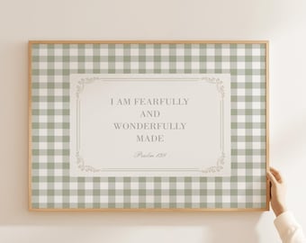 I am Fearfully and Wonderfully Made Bible Print, Psalm 139 Print, Green Nursery Wall Art, Christian Nursery Print, Neutral Kids Room Decor