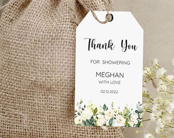 Cream Roses Favor Tags, Thank You Tags, White Floral Favor Tags, Bridal Shower Favors Tags, Birthday Favor Tag, Tag Template, WBG