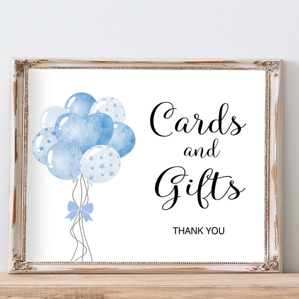 Cards and Gifts Sign, Blue Balloons Baby Shower Decoration, Gifts Table Sign, Boy Baby Shower Decoration, Cards Sign, Balloons Shower, SBB