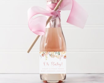 Baby Shower Mini Champagne Labels, Oh Baby Champagne Bottle Label, Girl Baby Shower, Ready to Pop, Baby in Bloom, Editable Template, BAB