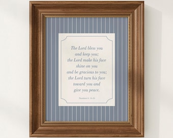 Décoration murale chrétienne pour chambre d'enfant, « Que le Seigneur te bénisse », verset biblique Nombres 6:24-26, rayures bleues, cadeau de naissance