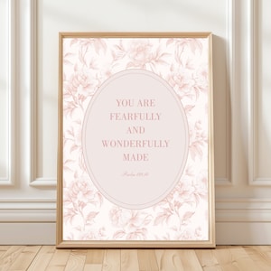 Christian Nursery Decor, I am Fearfully and Wonderfully Made, Psalm 139:14, Vintage Bible Verse Wall Art, Girl Scripture Print Affirmation