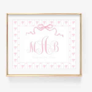 Floral Nursery Monogram Print, Girl Nursery Wall Art, Grandmillenial Nursery Decor, Pink Bow, Girl Initial Nursery, Pink Monogram Print