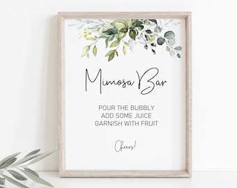 Herbal Mimosa Bar Sign, Greenery Bridal Shower Decor, Herbal Wedding Theme, Drinks Sign, Bridal Shower Mimosa Bar, Instant Download, HER