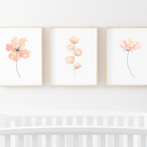 Floral Nursery Decor, Girl Nursery Wall Art, Peach Floral, Nursery Flowers Print, Girl Room Decor, Flowers Wall Art Print, Baby Shower Gift