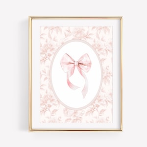 Vintage Rosa Schleife Wandkunst, Mädchen-Kinderzimmer Dekor, Rosa Schleife Druck, Kokette Druck, Kleines Mädchenzimmer, Altrosa Grandmillenial, Digital Download