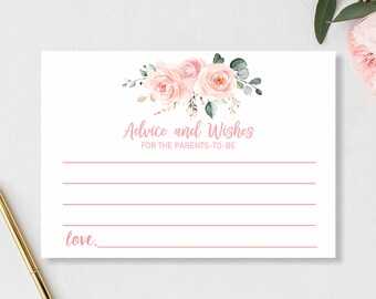 Advice and Wishes for Parents to Be Cards, Boho Baby Shower Decor, Baby Shower Activity, Words of Wisdom, Pink Blush Floral, BBP