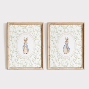 Arte de pared para habitación infantil de Peter Rabbit, decoración vintage para habitación infantil de Peter Rabbit, juego de láminas para habitación infantil de conejo, decoración cottagecore, Grandmillennial, imprimible