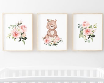 Boho Woodland Nursery Wall Art, Pink Girl Nursery Decor, Bohemian ...