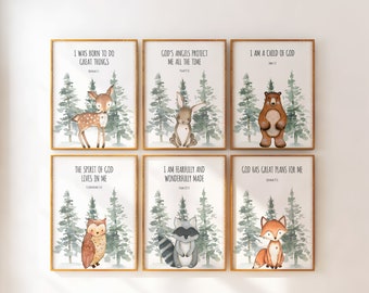 Woodland Bible Verse Wall Art, Christian Nursery Decor, Forest Nursery Prints, Prinatble Wall Art, Woodland Nursery Decor, Scripture Print